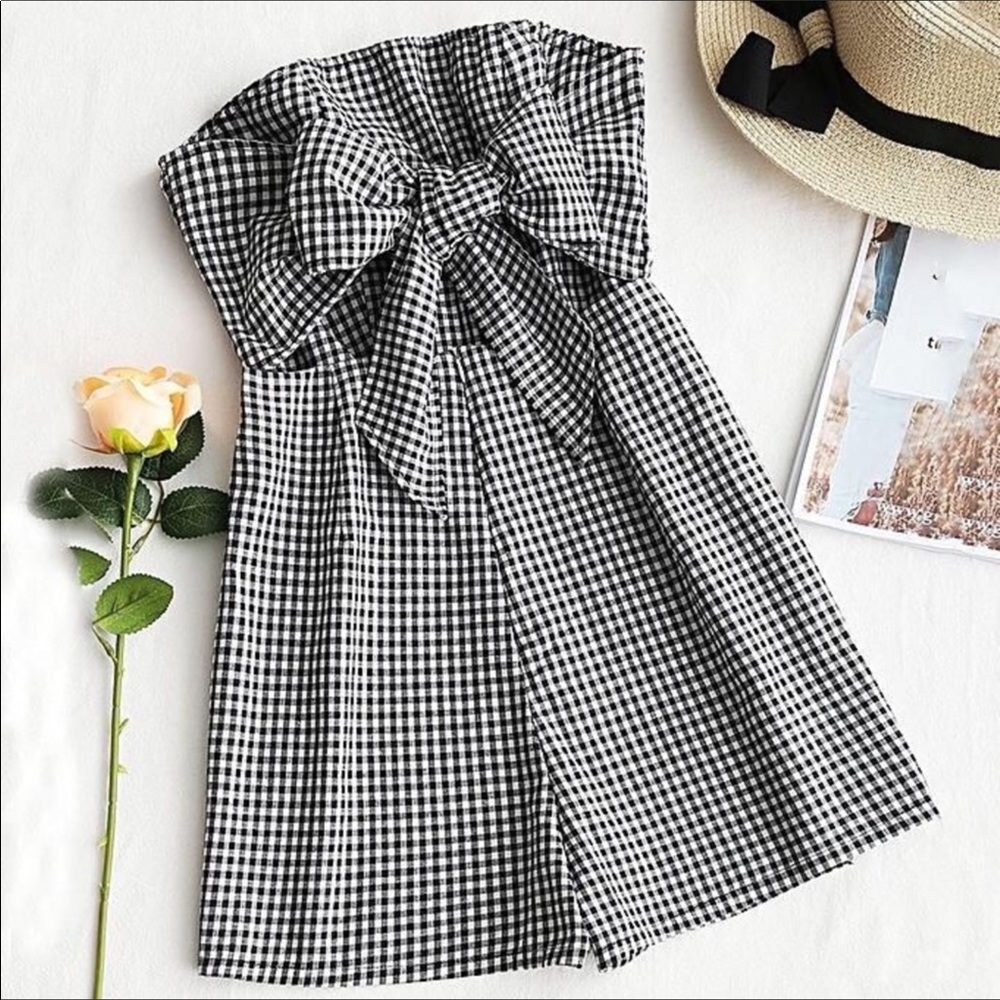 Zaful gingham print strapless romper  size small